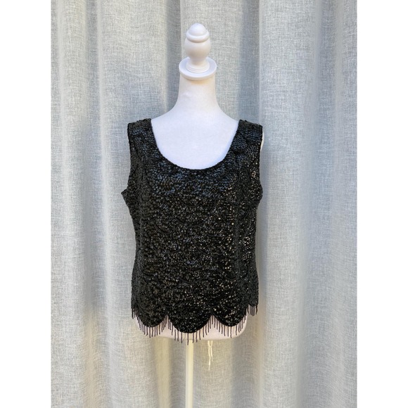1960's Black Wool Sequins and Beads Embellished Sleeveless party evening  Top - Picture 1 of 8